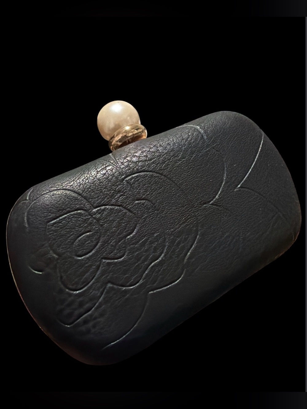 White House Black Market Black Embossed Rose Pearl Clutch GAC-7748
